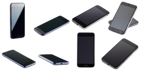 Collection of Various Smartphone Designs on a White Background, isolated on transparent background