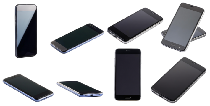 Collection of Various Smartphone Designs on a White Background, isolated on transparent background