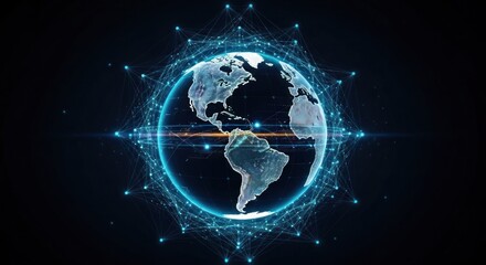 Digital globe with a network of interconnected nodes, representing global connectivity