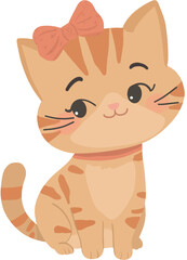 Orange cute cat with pink bow sitting for decoration.