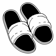 Cozy slippers with fur straps on a black background  