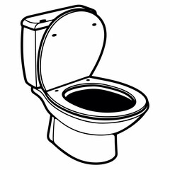 Toilet bowl illustration with open lid and black interior  