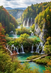 Plitvice Lakes National Park - A Cascade of Waterfalls and Autumn Colors.
