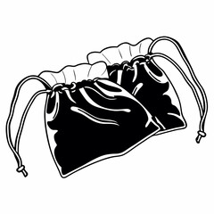 Drawstring bags in black outline style on white background  