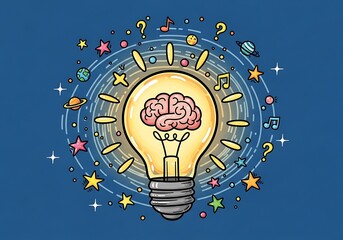 Brainstorming - Lightbulb with Brain and Creative Ideas.