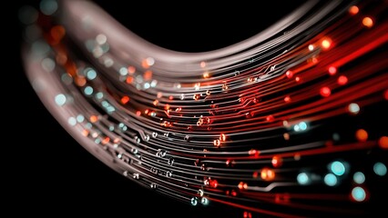 Vibrant fiber optic cables depicting fast data transfer and modern communication technology with glowing lights.