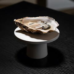 Elegant Oyster Presentation - A Culinary Delight on a White Pedestal.