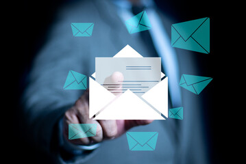 Businessman hand pointing email envelope icon, Concept of checking email.