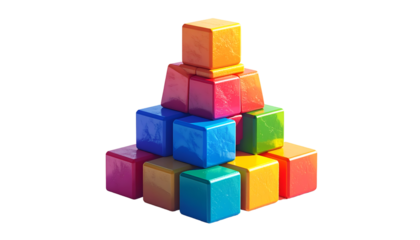 Vibrant Colorful Blocks Pyramid Stacked on Black Background for Business, Education, and Creative Concepts