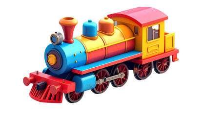 Vibrant Toy Train 3D Render - Colorful Kids Locomotive Isolated on Black Background for Childhood Fun & Education
