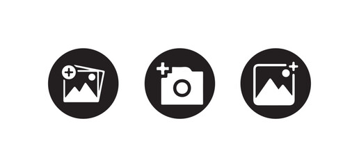 Add picture icon, Gallery icon vector icon set, Add photos icon in flat black solid vector set, Vector illustration EPS 10.