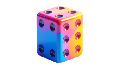 Vibrant 3D Rendered Dice with Gradient Colors on Black Background – Chance, Luck & Gaming Concept