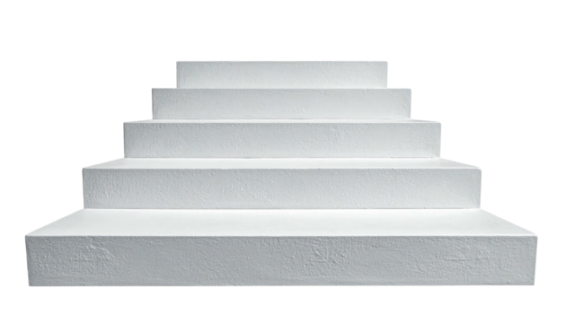 Ascending white, square steps, cut out on black background. Perspective, modern