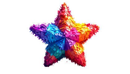 Vibrant Star Piñata Isolated on Black - Colorful Festive Party Celebration Decoration for Mexican Fiesta, Birthdays & Holidays