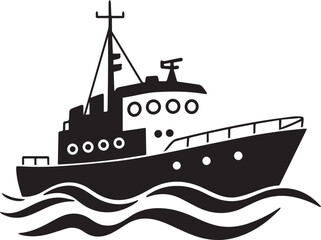 Obraz premium Black silhouette of a fishing boat on wavy water ship