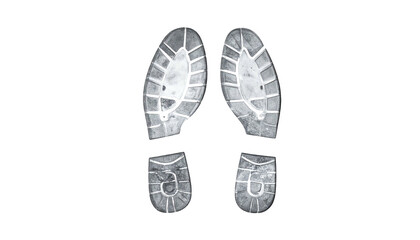 Two grayscale shoe prints with a distinct tread pattern, isolated on black