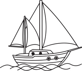 Simple Line Drawing of a Sailboat on Waves sailing