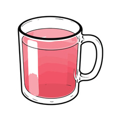 Transparent mug with pink drink Keywords: mug, glass, transparent, pink drink, beverage, liquid