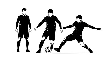 Dynamic Soccer Players in Action - A Silhouette Vector Illustration.