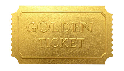 A detailed golden ticket with the words "GOLDEN TICKET" embossed