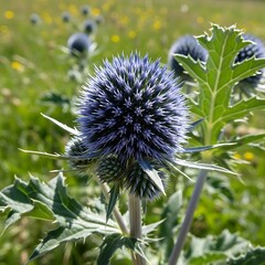 Globe Thistle in Focus - A Close-Up of Echinops.