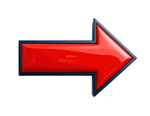 Shiny red arrow pointing right with a blue border, set against a black background
