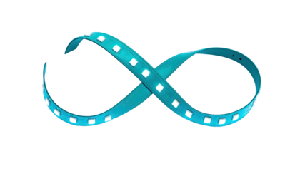 Teal strip of lights shaped as an infinity symbol against a black background