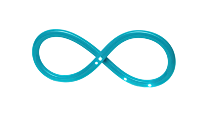 Cyan infinity symbol on a black background. Glossy, three-dimensional effect
