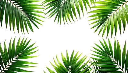 Fototapeta premium Vivid green palm fronds framing a blank black space. Tropical, natural design