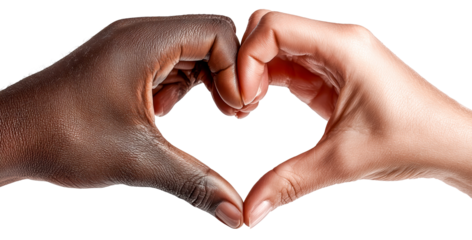 Heart hands interracial unity love diversity inclusion support together compassion connection black and white hand form heart symbol on white background conveying harmony care and warm human bond