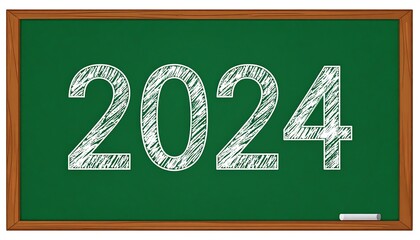 Illustration of the number 2024 chalked on a green blackboard