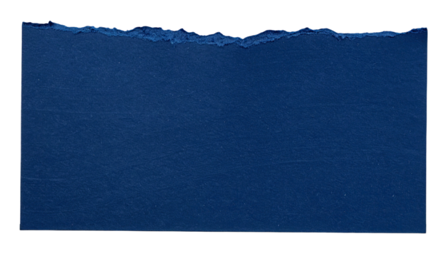 A rectangular piece of textured, royal blue paper with a torn, jagged edge