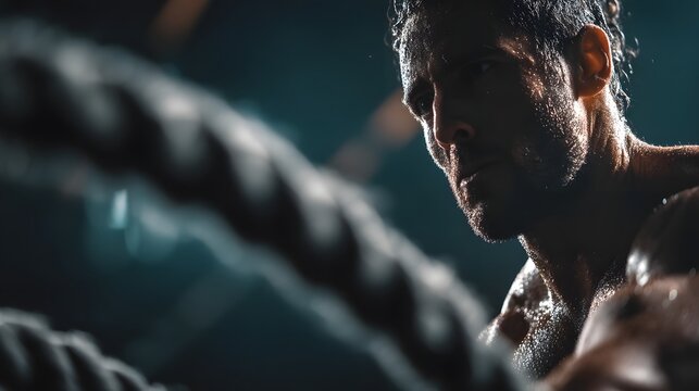 Intense workout with battle ropes in industrial gym