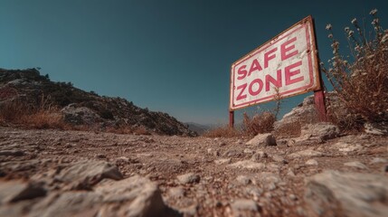 Deserted Pathway with 'Safe Zone' Sign