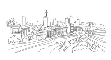 Fototapeta premium Melbourne Skyline Outline - Cityscape Drawing with Modern Architecture.