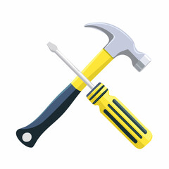 Hammer and Screwdriver Cross - Construction and Repair Vector Graphic