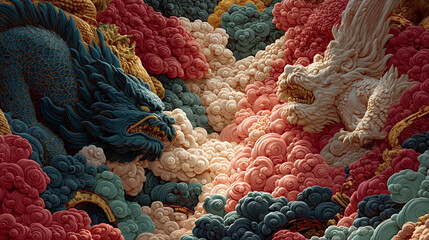 Sui-Tang Dynasties: Three Teachings Fusion - Buddhism: Eight Dharma Protectors, Energy Forms, Cosmic Order, Crimson Background