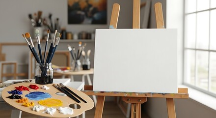 Artists Studio - Canvas, Palette, and Brushes Ready for Creation.