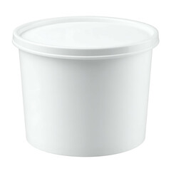 A plain white bucket with a matching lid, seen from a slightly elevated angle