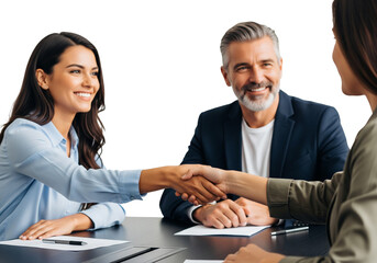 Successful Business Handshake and Partnership: Diverse Colleagues Concluding Deal or Welcoming New Member at Office Meeting, Isolated on White