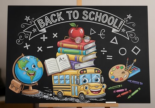 Back to School Blackboard Art - A Colorful Celebration of Education. - Powered by Adobe