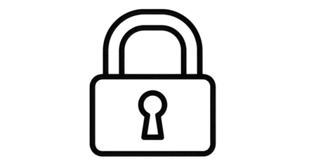 Padlock Icon Outline on Black Background security safety isolated on a transparent background
