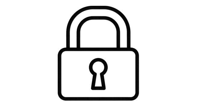 Padlock Icon Outline on Black Background security safety isolated on a transparent background