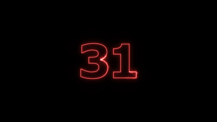 A dynamic Glowing neon text 31 number illustration. Neon business number icon. and creating a stunning illustration. 4k illustration