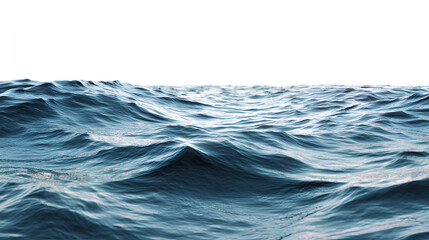 Blue ocean water surface with gentle waves and ripples. Isolated on white background