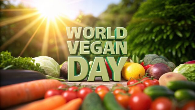 World Vegan Day 2025 Celebration of World Vegan Day with fresh vegetables and sunlight backdrop.