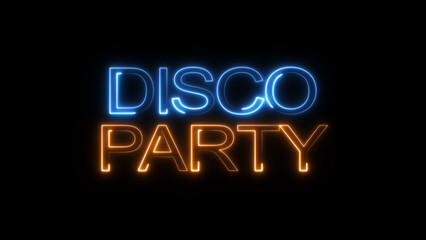 Fototapeta premium Glowing neon disco party text icon illustration, black background 4k illustration. 