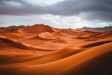 Naklejka premium Vast ochre dunes under a dramatic sky