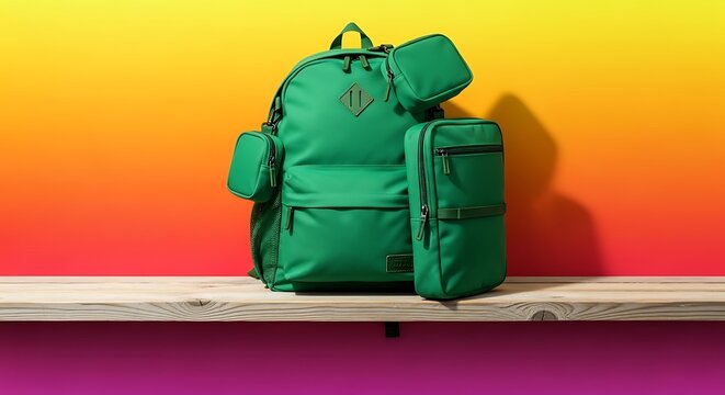 Green Backpack on Shelf - Stylish and Functional School Bag. - Powered by Adobe
