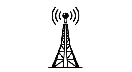 White Outline Radio Tower Icon with Signal Waves gigapixel isolated on a transparent background